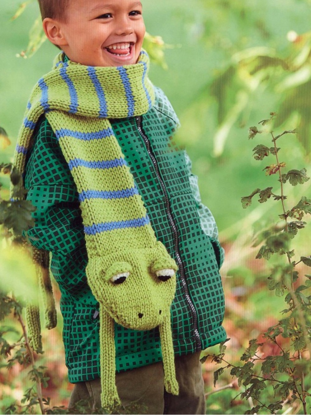 Hand knit handmade Montessori style frog scarf